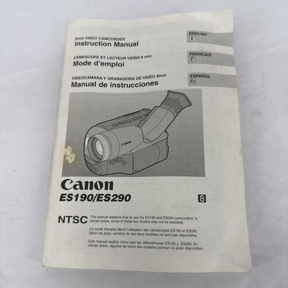 Canon Other - Canon ES190/ES29. 8mm Video Camcorder Instruction Manual, English French Spanish